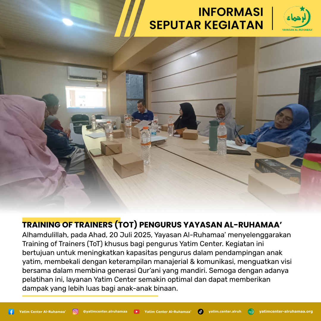 Training of Trainers (ToT) Pengurus Yatim Center Yayasan Al-Ruhamaa’